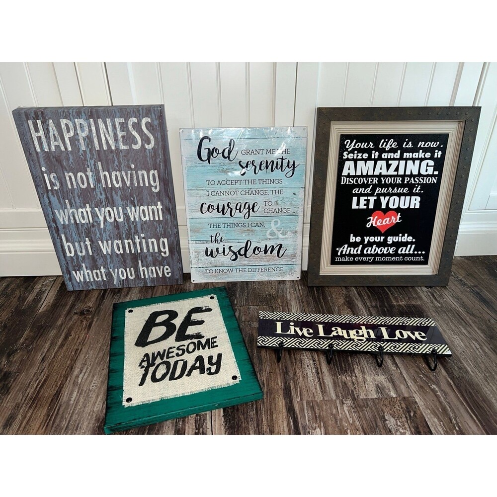 Set of 5 Sign Plaques, Rustic Quote Signs Lot, Farmhouse Wall Decor, Lot